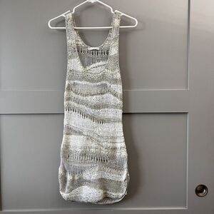 Hinge Knit Bodycon Dress Womens Medium White‎ Gray Open Weave Boho Beach Coverup